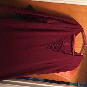 Wine Long Sleeve Dress